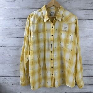 Ariat‎ Billie Jean Button Up Shirt Yellow Plaid Western Cowgirl Womens Size 2XL